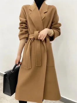 21 Jesensko-zimsko bilateralna кашемировое kaput s lapels za žene srednje dužine korejski slobodno vune kaput Iznad koljena odjeća s pojasom