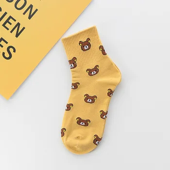 Harajuku 2020 Nove slatka crtani ženske čarape od čistog pamuka Slatka i trendy čarape s medvjedom Pet boja od čistog pamuka Calcetines