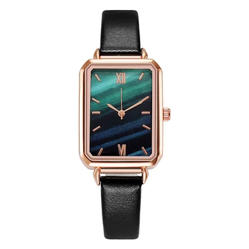 Brand HEZHUKEJI satovi Modni Trg ženske kvarcni sat sa zelenim dial Jednostavne kožne luksuzni satovi