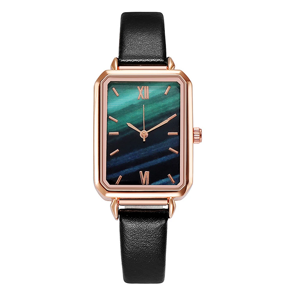 Brand HEZHUKEJI satovi Modni Trg ženske kvarcni sat sa zelenim dial Jednostavne kožne luksuzni satovi Slika  0
