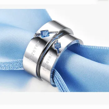 Veleprodaja Plava Kubni Cirkonij CZ Crystal 925 Sterling Srebra Podesivi Prsten za Žene i Muškarce Mladi Par za Vjenčanje Nakit