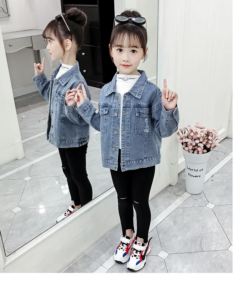 Djevojčica je Traper jakna s po cijeloj površini Modni čipke kardigan Kaput Crna Plava 88,7% Pamuk 9% Poliester odjeća za dječju odjeću Slika  3