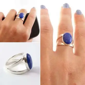 Elegantan ženski Ukras Od plavog Kamena Metalni Prsten s šuplje Prst Prsten Svakodnevni College Geometrijski Prsten Srebro Nakit