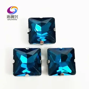 Paun plavi kvalitetna Stakla kristal, пришитый na kamenju,vještački dijamant kvadratnog oblika s rupama,pribor za odjeću / Diy SWZ414