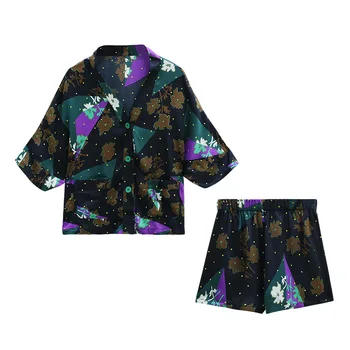 Maison Gabrielle Nove ljetne kratke hlače Pidžama Komplet sa po cijeloj površini Клипарта Odjeća za odmor Pidžame za žene Svileni Atlas V-izrez u obliku Pola vrećice