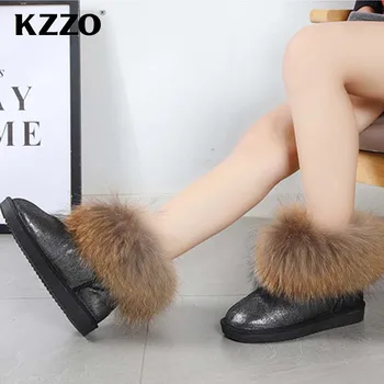 KZZO Australija Klasične zimske cipele od prirodnih prirodnih лисьего krzna Ženske kratke čizme od kože kravlja koža 2021 Zimu tople cipele vodootporna