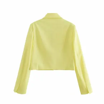 2021 Ženske Berba proljetnih žute kratke blazers s jedne пуговицей, kaput, modni džepove, odjeća dugih rukava, Casual šik top
