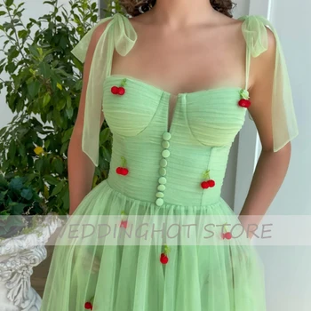 Zelena Slatka večernje haljine 2021 Jednostavan Špageti Remen Вишневая oblog Haljina za prom Tila Slatka večernja haljina haljine za zabave