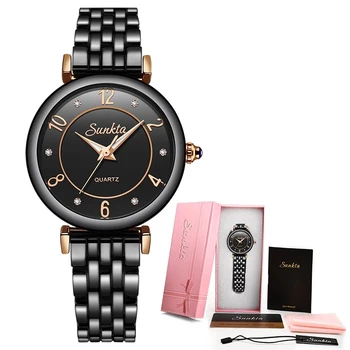 SUNKTA 2022 Vruće Satovi Luksuzni Brand Poklon Crni Ženski Sat Moda/Haljina Ručni Sat Vodootporan, Jednostavan Stil Reloj Mujer