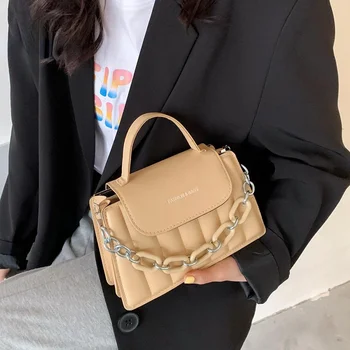 2021 Novi Casual Ženski jednobojnu UMJETNA koža Lanac preko ramena Torba-instant messenger Trendy ženske luksuzne torbe s gornjom ručkom