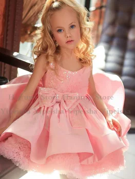 Slatka roza haljina princeze s cvjetnim uzorkom za djevojčice, Dječje haljine za rođendan, bujna haljine sa šljokicama, haljine za Prve Svete Pričesti