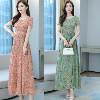 Cvijet шифоновое ljetna haljina 2021 svakodnevno duga haljina korejski moda haljina kratkih rukava Ženska odjeća plaža vintage plus size