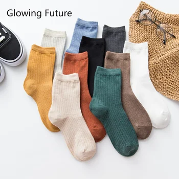 5 Parova/lot Ravnici Jednostavne ženske čarape Harajuku Korejski Koledž Stil Udobnost Ženske Čarape Mori Djevojka Okomita linija Čarape