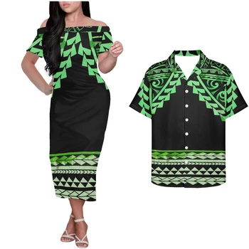 Print Elegantan Uzorak Ženske haljine s ruffles s otvorenim ramenima Polinezijski Tribal Otoku dizajn seksi Donje maksi haljina Odjeća za parove