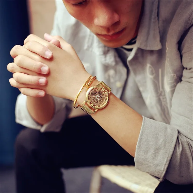 Novi proizvod luksuzne muške poslovne zlatni sat od nehrđajućeg čelika Sportski muški sat Reloj hombre Kvarcni sat Svakodnevno za muškarce Slika  3