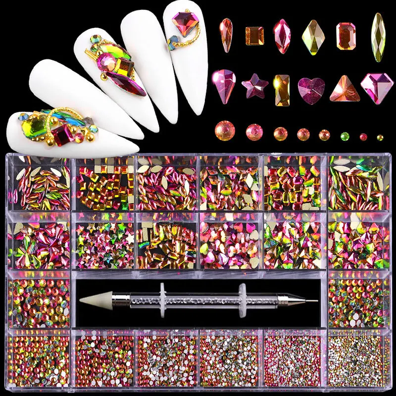 Swarovsky Crystal AB 3D Flatback Staklo Za Nokte Rhinestones Neobičnog Oblika, Kristali i poludrago Kamenje za DIY Ukras za nokte Slika  4