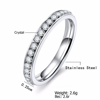 Srebrna Boja Titan Stainless Steel Crystal Vjenčano Prstenje za žene CZ Surround Muški Prsten Modni Nakit Veleprodaja