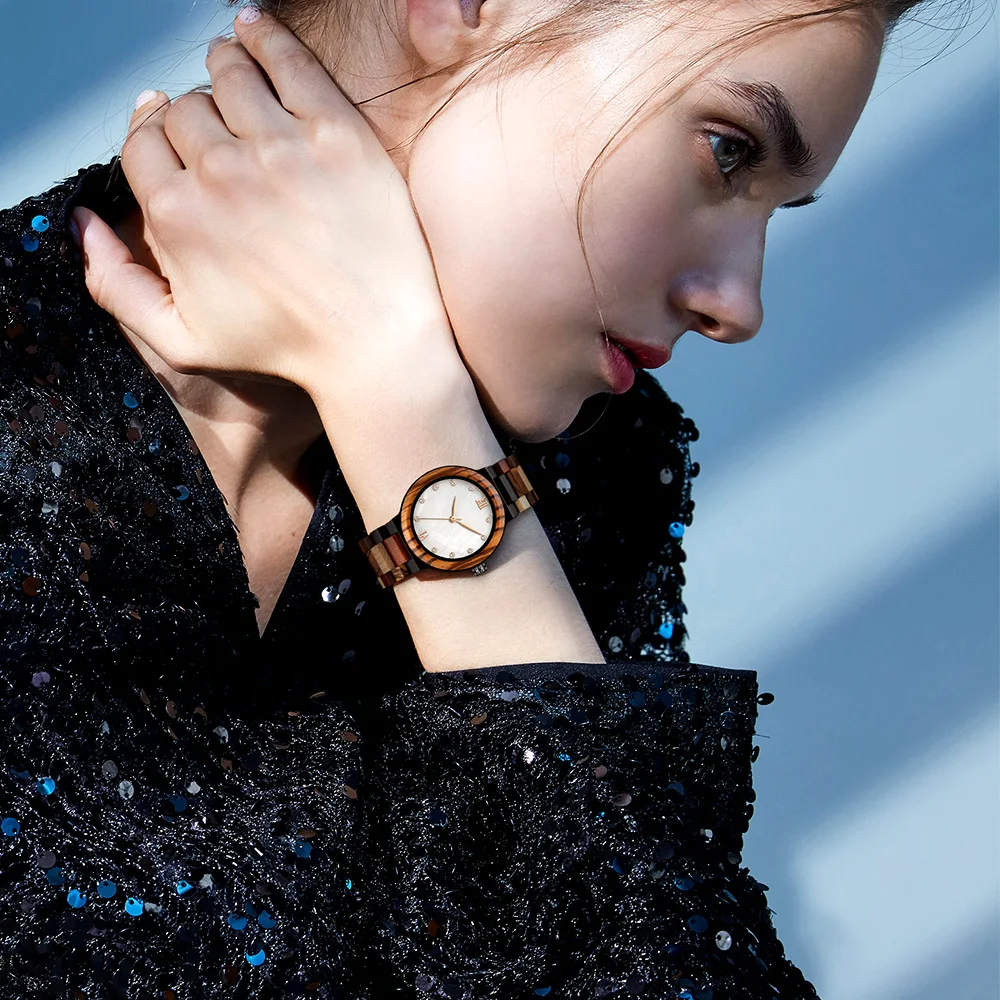 Jedinstveni Сапфирово-plavi drveni satovi, ručni rad s punim drvenim remenom Quartz satovi Ženski satovi satovi za haljine Reloj Mujer Slika  1