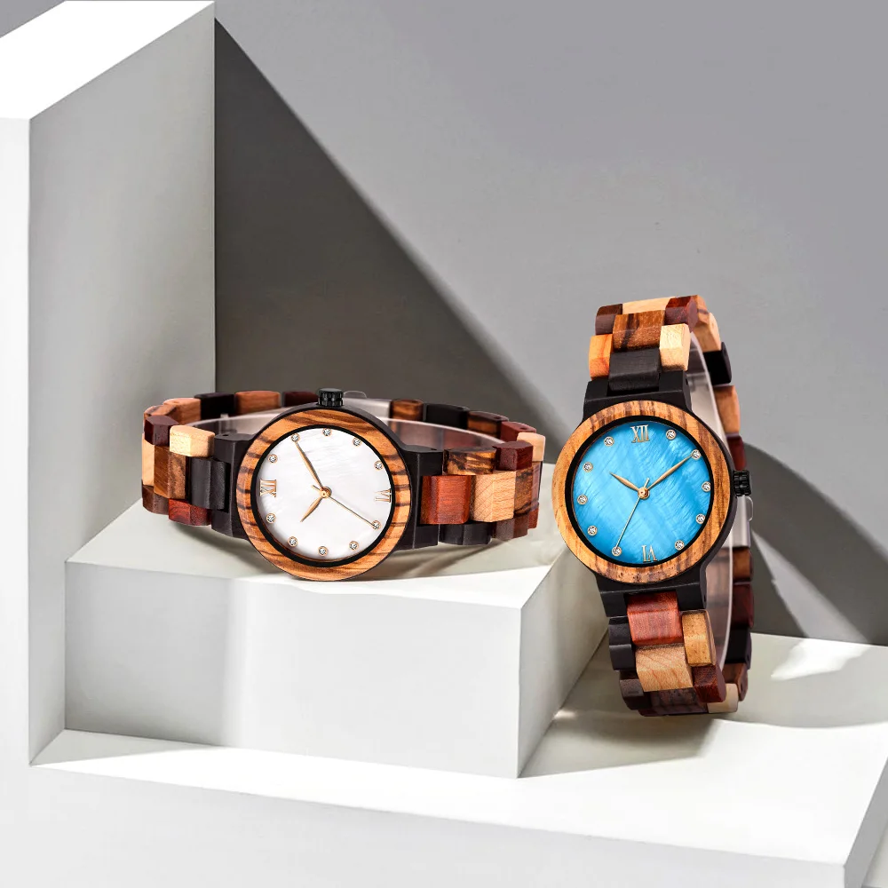 Jedinstveni Сапфирово-plavi drveni satovi, ručni rad s punim drvenim remenom Quartz satovi Ženski satovi satovi za haljine Reloj Mujer Slika  5
