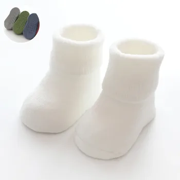 Čarape za novorođenčad, Pamuk, zimske čarape za dječake i djevojčice Neklizajući podne čarape Ravnici terry tople papuče za bebe Debele čarape 0-3 godine