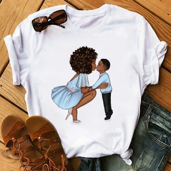T-shirt Poppin Mom Casual majica Ženska Crna afrička s kovrčavu kosu Djevojka sa po cijeloj površini Femme Harajuku Odjeća Ženska t-shirt Majice Дропшип
