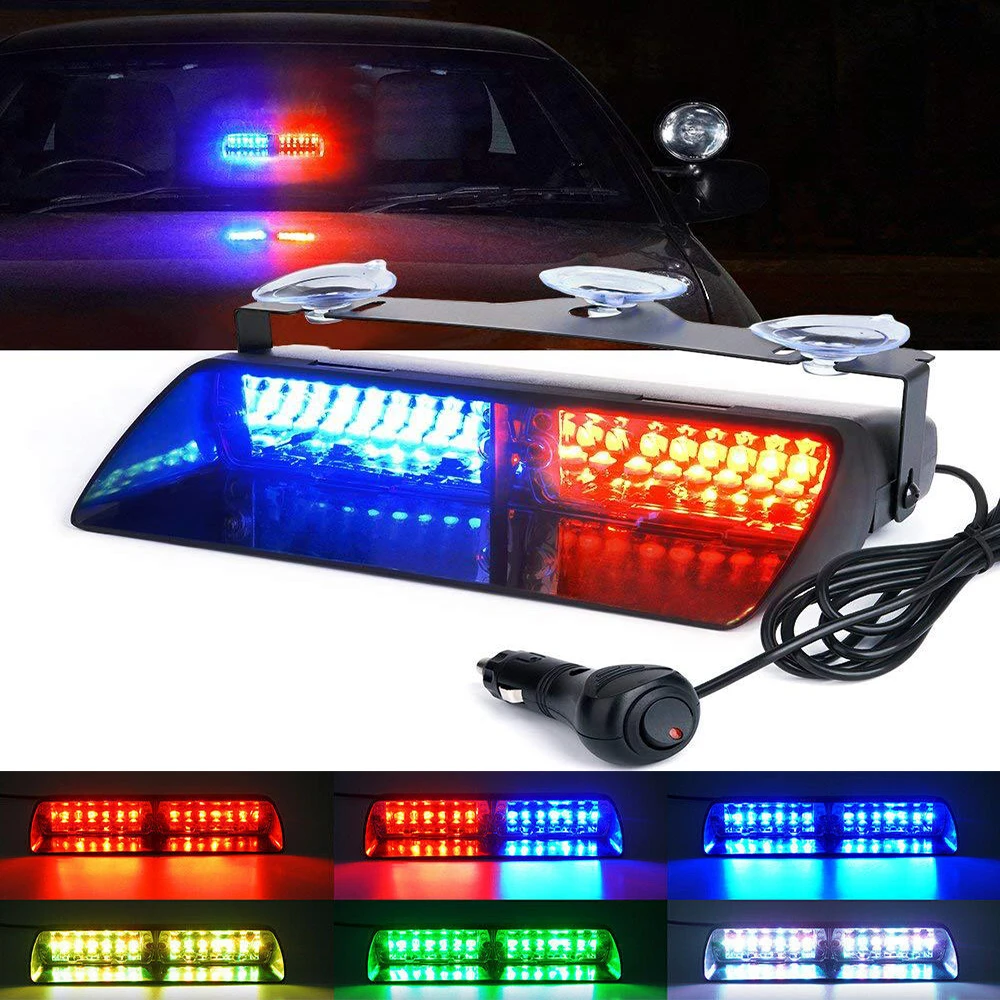 S2 16LED Policajac Automobil Svjetlo LED Стробоскоп Auto Kamion Hitna Treperi Upozoravajuće svjetlo na vjetrobranskom staklu 12 Crvena/Plava/Žuta/Bijela Slika  4