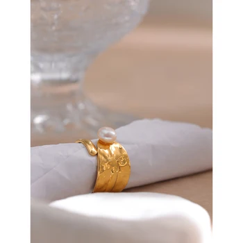 Yhpup Prsten od nehrđajućeg Čelika s prirodnim Biserima za žene Šarm Metalni Zlatni Upletena Prst Prsten od Титановой Postali Nakit Ženski Poklon