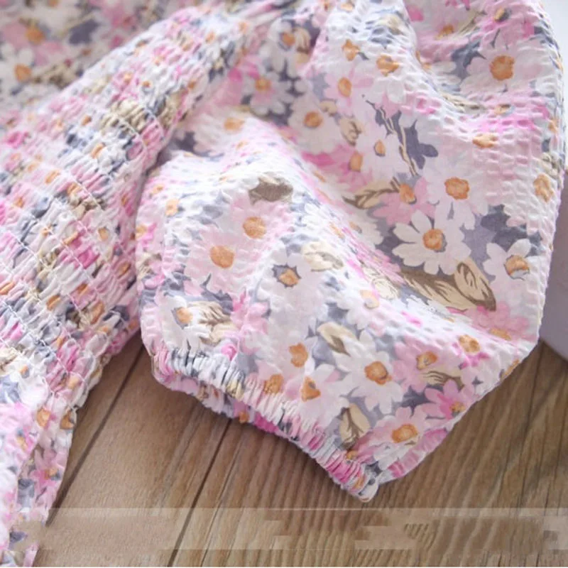 Ljetni kompleti odjeće za djevojčice Svjež stil Elastična struk Cvijeta bluza +Hlače s vezom 2 kom. Dječje dječje odjeće Odijelo Slika  1