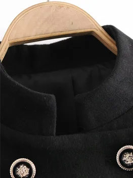 ZXQJ Donje crno vune kaput 2021 Jesensko-zimska modna ženska odjeća s rol-bar, remenje, struk, duga ulica odjeća, ženska брестед odjeća