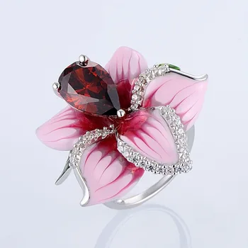 Lijepo donje prsten s ružičastim cvijetom, Moderan Smještaj prsten s Crvenim kamenom, Berba Vjenčanje dekoracije, Обещающие Ljubav, Vjenčano Prstenje za žene