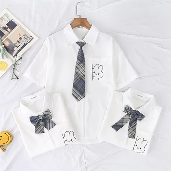 Ljetni Slatka zec ženske bluze Majicu kratkih rukava i Bijele majice s kravatom-luk u korejskom, japanskom stilu JK Ženske košulje s отворотами Bluze