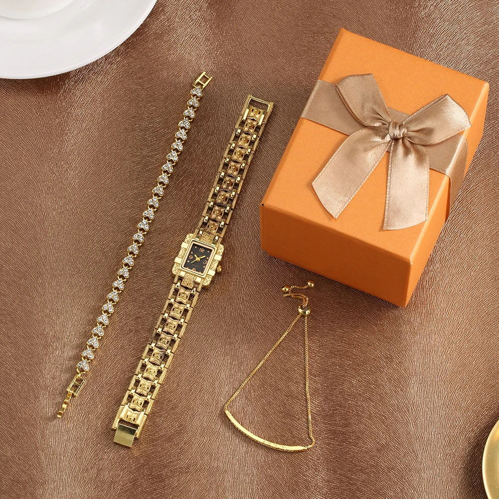 Ručni sat s браслетом za žene Luksuzni Zlatni Kvarcni Sat sa kristalima Poklon Set Jednostavne Elegantne ženske satove Reloj De Mujer Slika  1