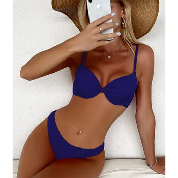 Topljenje Žene Sexi Super Push-Up Brazilski Bikini Set je Solidan Rebraste kupaći Kostim za Kupanje Seksi 2022 Godina Plaža kupaći Kostim za kupanje Novi