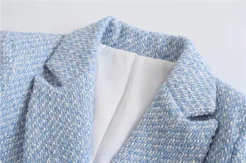 ZXQJ Ženski nebo plavo tvida blazer 2021 Jesen moda Ženska uredski двубортная jakna džep Ženska текстурированная odjeća