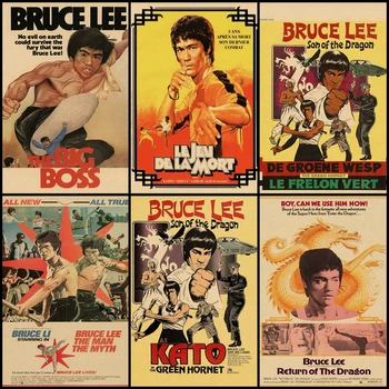 Retro plakati Bruce Lee je nostalgičan klasični plakat filma kung-fu Smeđi papir kafić kućni dekor