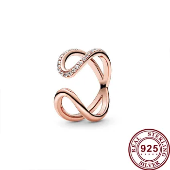Originalni prsten 925 Srebro prsten za tepsiju od ružičastog zlata Vječni simbol Otvoreni prsten za tepsiju za žene Poklon za vjenčanje Modni nakit