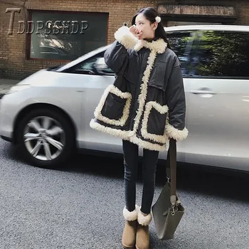 2019 Moderan imitacija ovčje vune Debeli topli slobodan parkovi u patchwork stilu s velikim džep Ženska jakna na obloge Donje kaput