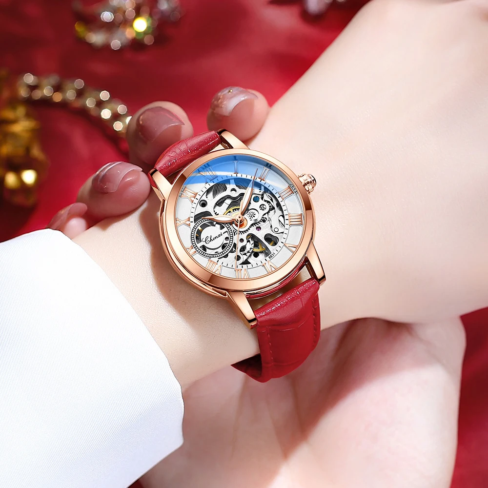 CHENXI Ženske Automatski mehanički sat je Najbolji Brand Luksuznih Vodootporan ručni sat od nehrđajućeg čelika Ženski sat sa tourbillon gledati i скелетоном Slika  0
