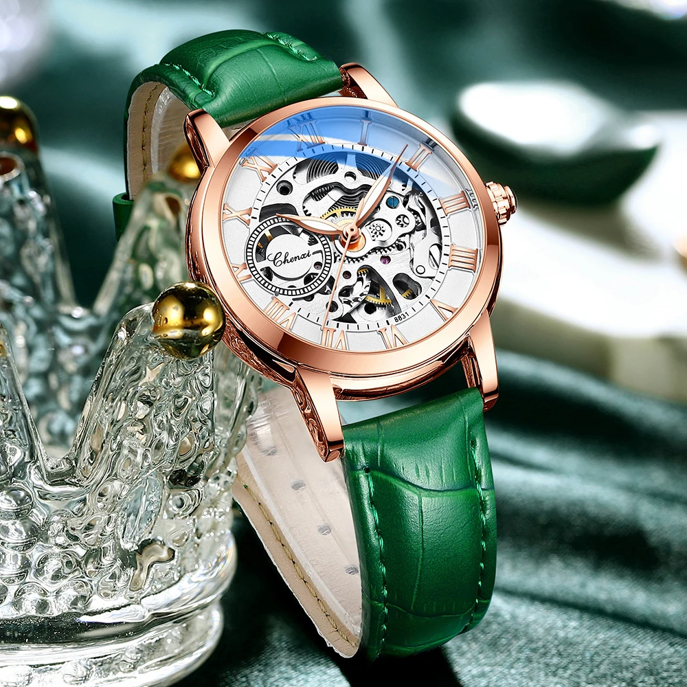 CHENXI Ženske Automatski mehanički sat je Najbolji Brand Luksuznih Vodootporan ručni sat od nehrđajućeg čelika Ženski sat sa tourbillon gledati i скелетоном Slika  2