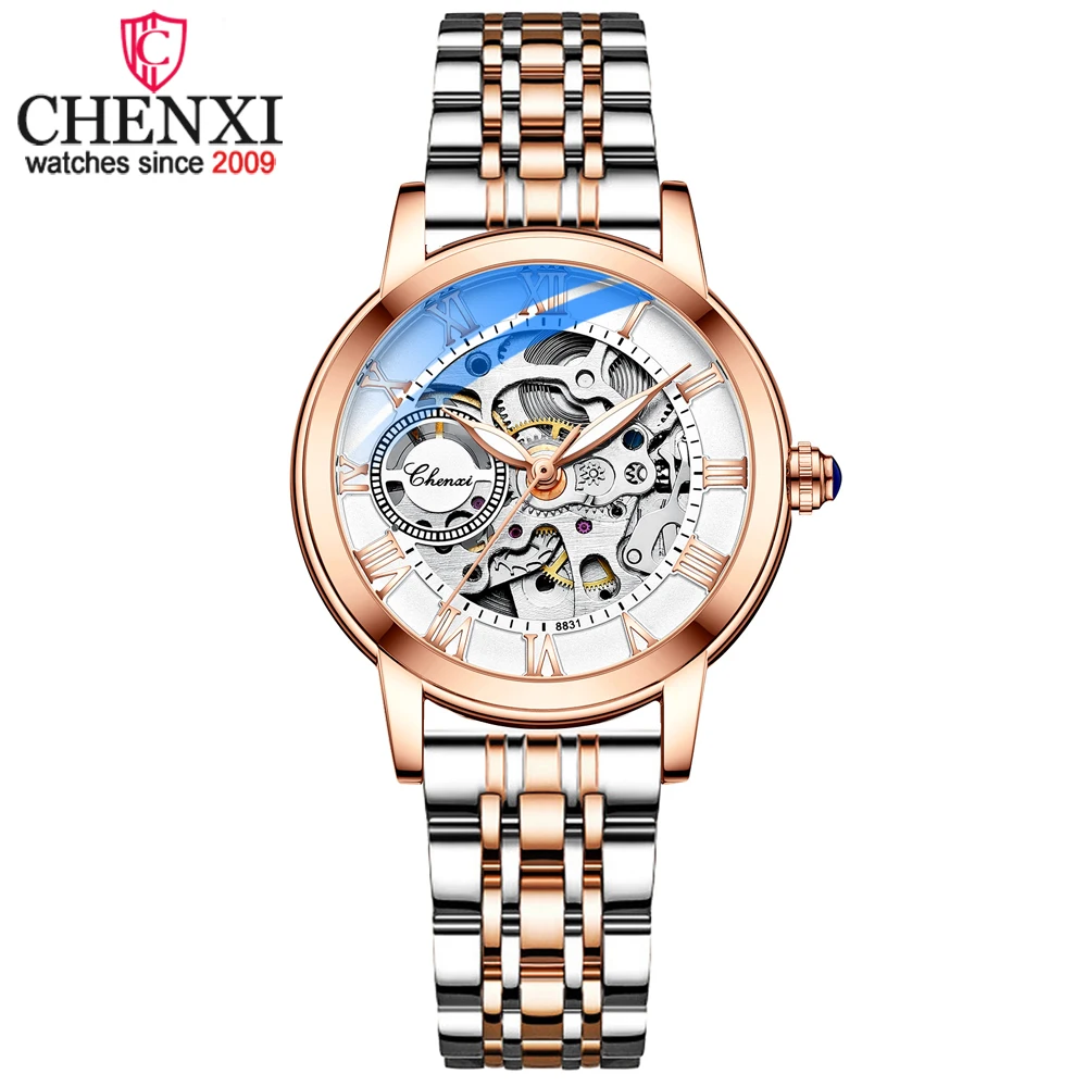 CHENXI Ženske Automatski mehanički sat je Najbolji Brand Luksuznih Vodootporan ručni sat od nehrđajućeg čelika Ženski sat sa tourbillon gledati i скелетоном Slika  3