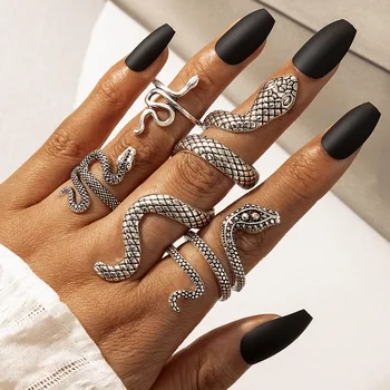 4 kom./compl. Vintage Prsten u obliku zmije za žene i Muškarce Gotička Srebrna Boja Životinja Pretjerane Prsten od metalne legure Setovi nakita