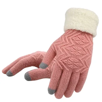 Zimske ženske kukičane rukavice za zaslon osjetljiv na dodir Ženske rukavice pletene obložen Toplim Puna Prste Mekana elastična pletene rukavice