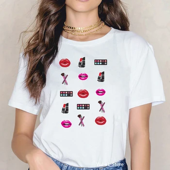ZOGANKIN Seksi Crveni ruž za usne make-up Umjetnik Slova t-Shirt s po cijeloj površini Ženska zabavna grafički t-shirt Ženska хипстерская vanjska odjeća