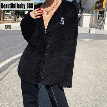 Meqeiss jesen zima visokokvalitetna вязаная duga jakna ženska Harajuku crni kaput s V-izrez mujer 2021 neto elegantna odjeća za slobodno vrijeme