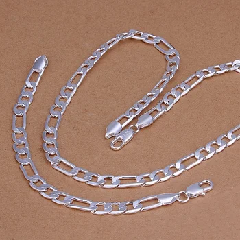 Božićni poklon klasični , Muški ženski vjenčanje 8 mm lanac ogrlice narukvice modni nakit setovi srebrne boje S210
