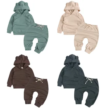 Komplet odjeće za djevojčice Komplet odjeće za novorođene dječake Slatka Top s kapuljačom s ušima + Sportske hlače za Proljeće, Jesen Casual odjeća za novorođenče