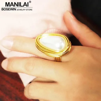 Манилай Žičana Spirala Geometrijski Prsten za izjave Ženska moda Imitacija Biserno prstenova Prst Ručne izrade Prstena za izjave Nakit