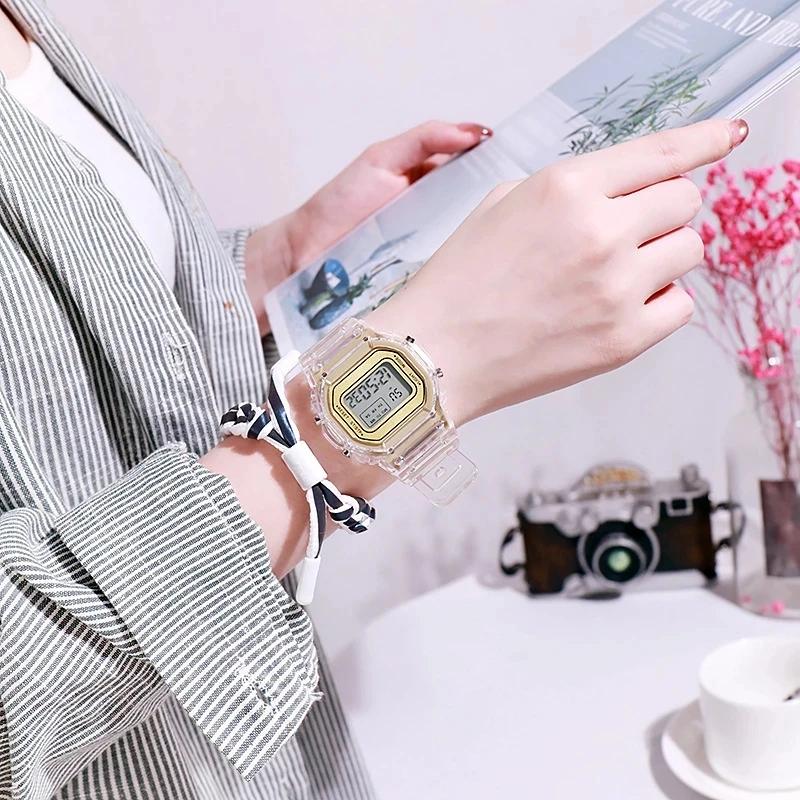 Nova Moda Prozirne Digitalni Sat Trg satovi Sportski Elektronski Ručni Sat Reloj Mujer Sat Дропшиппинг Slika  4