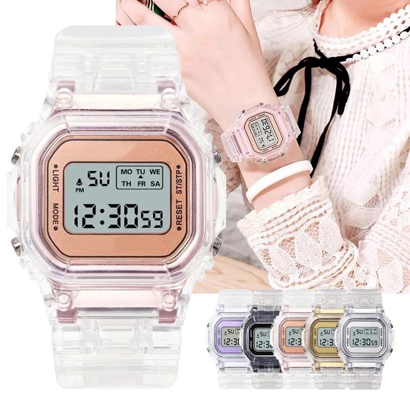 Nova Moda Prozirne Digitalni Sat Trg satovi Sportski Elektronski Ručni Sat Reloj Mujer Sat Дропшиппинг Slika  5