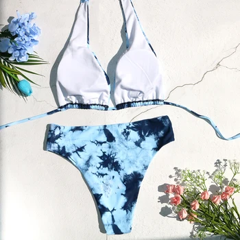 Kupaći kostim kravata slikano bikini set je bikini za kupanje novi kupaći kostimi za kupanje bez žica ženski kupaći kostimi za kupanje s niskim strukom svijetlo plava
